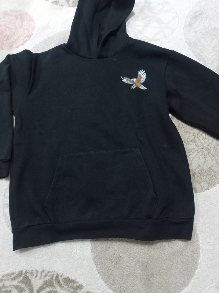 Nakışlı Kapüşonlu Siyah Sweatshirt - Görsel 4