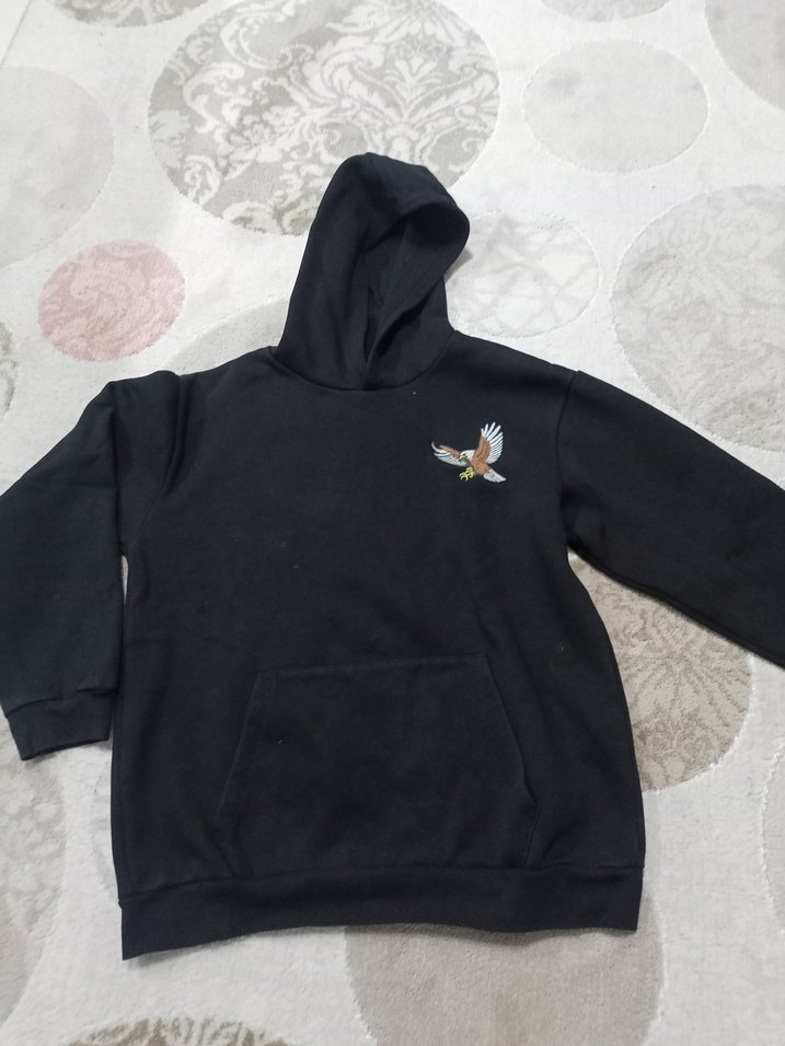 Nakışlı Kapüşonlu Siyah Sweatshirt - Görsel 3