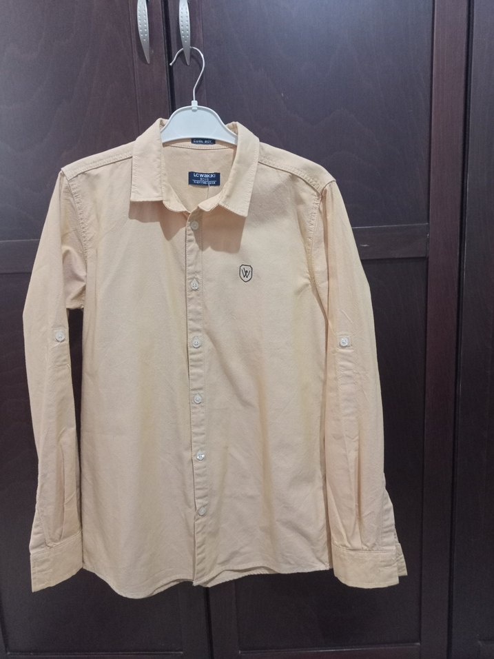 Bej Düğmeli Erkek Uzun Kollu Gömlek - Görsel 3