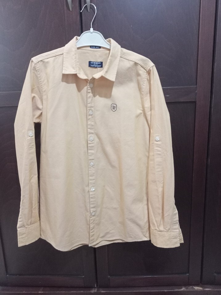 Bej Düğmeli Erkek Uzun Kollu Gömlek - Görsel 2