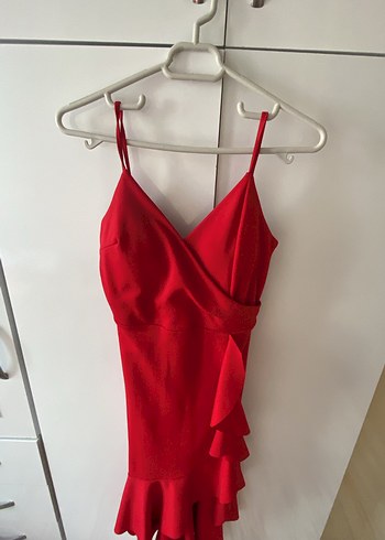 Kırmızı Drapeli Midi V Yakalı Abiye - Görsel 2