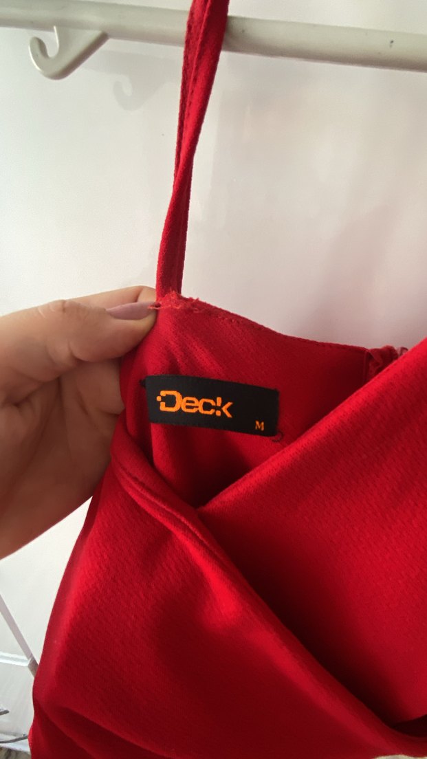 Kırmızı Drapeli Midi V Yakalı Abiye - Görsel 3