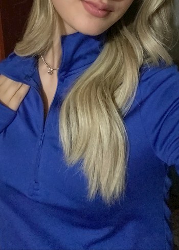 Kadın Mavi Yarım Fermuarlı Spor Sweatshirt - Görsel 2