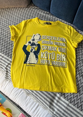 Sarı Baskılı Erkek Tişört Loose Fit
