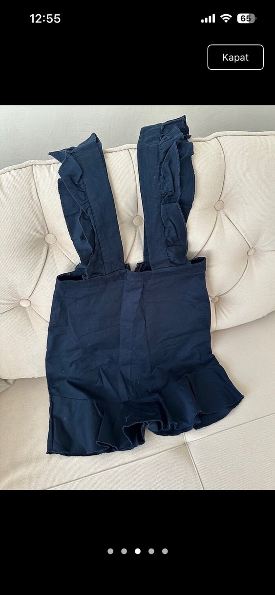 Salopet  Lacivert Fırfırlı Askılı Tulum - Görsel 3