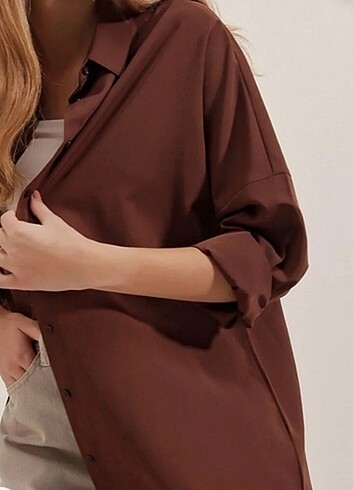 Kiremit rengi oversize gömlek
