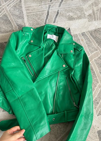 Yeşil Deri Biker Ceket - Görsel 4