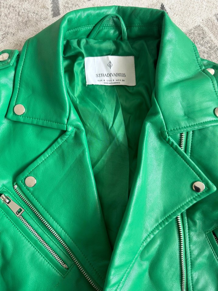 Yeşil Deri Biker Ceket - Görsel 2