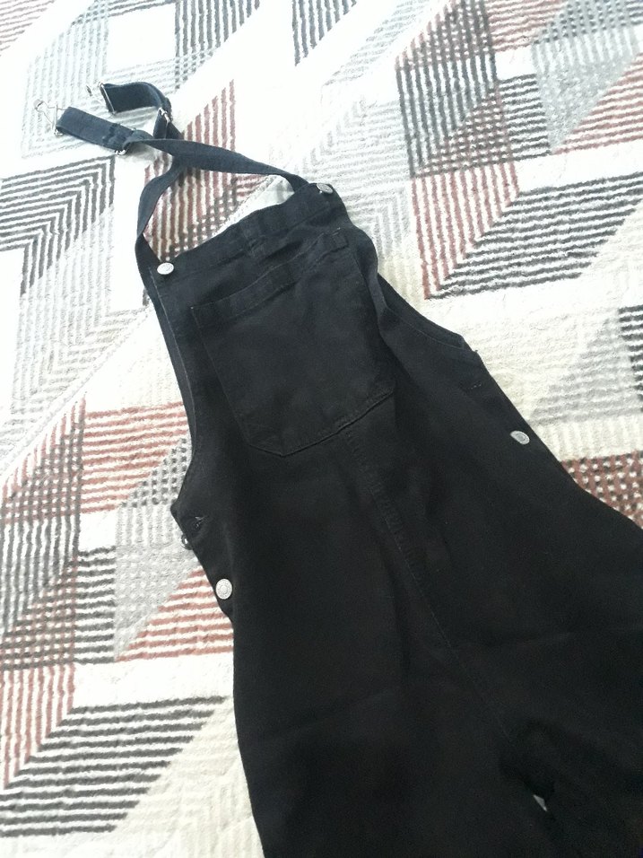 Siyah Kadın Denim Bol Kesim Tulum - Görsel 2