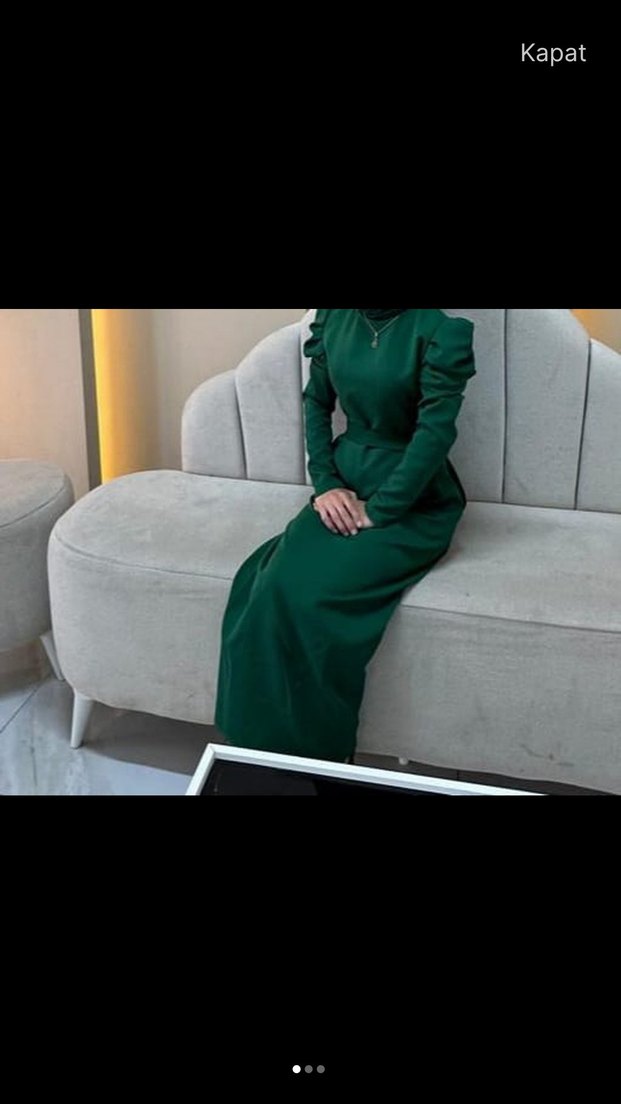 Yeşil Uzun Kollu Drapeli Uzun Elbise - Görsel 2