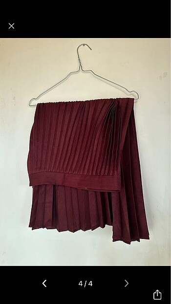 xs Beden bordo Renk Pileli etek