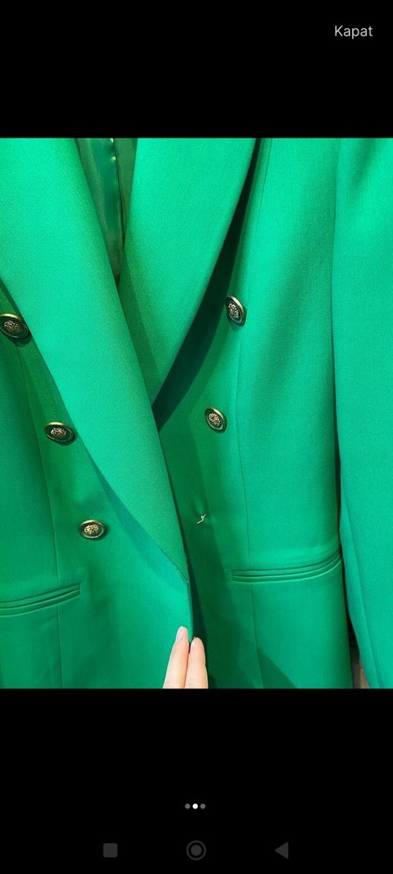 Uzun Kesim Yeşil Kadın Blazer Ceket - Görsel 2