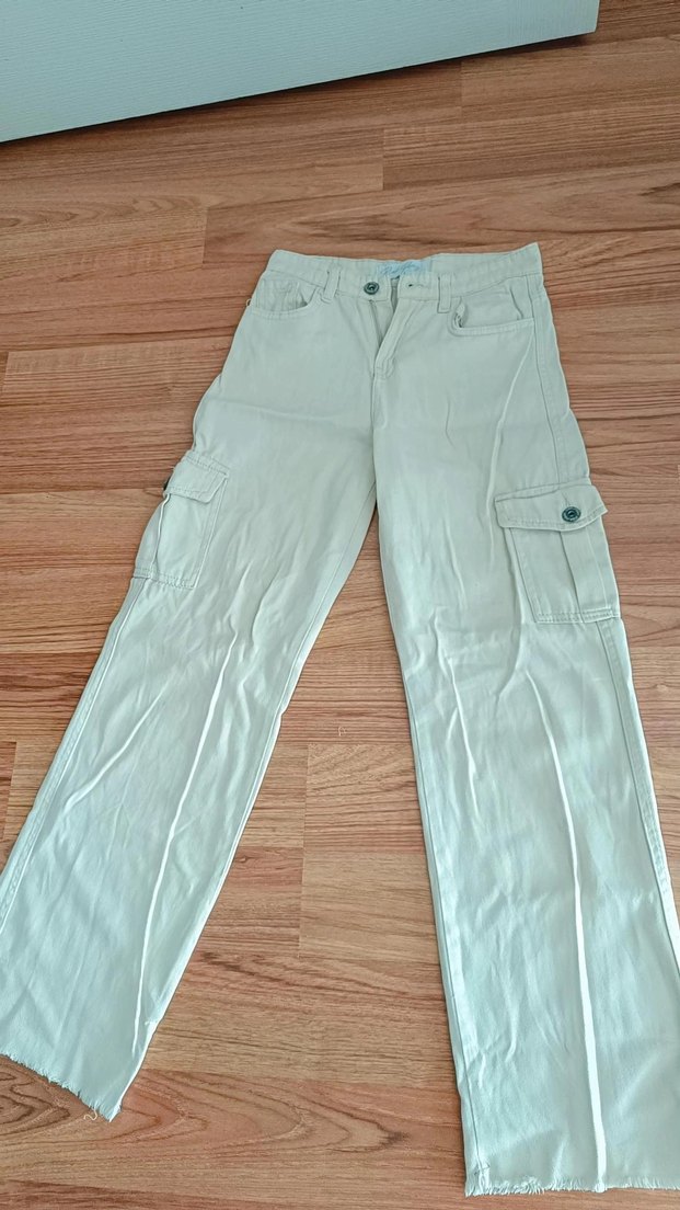 Bej Düğmeli çocuk keten Pantolon - Görsel 3