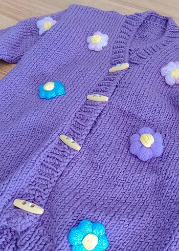 Renkli Nakışlı Mor Kız Hırka - Görsel 2