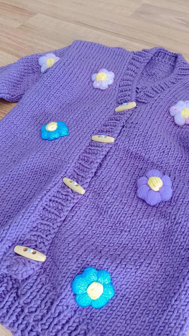 Renkli Nakışlı Mor Kız Hırka - Görsel 2