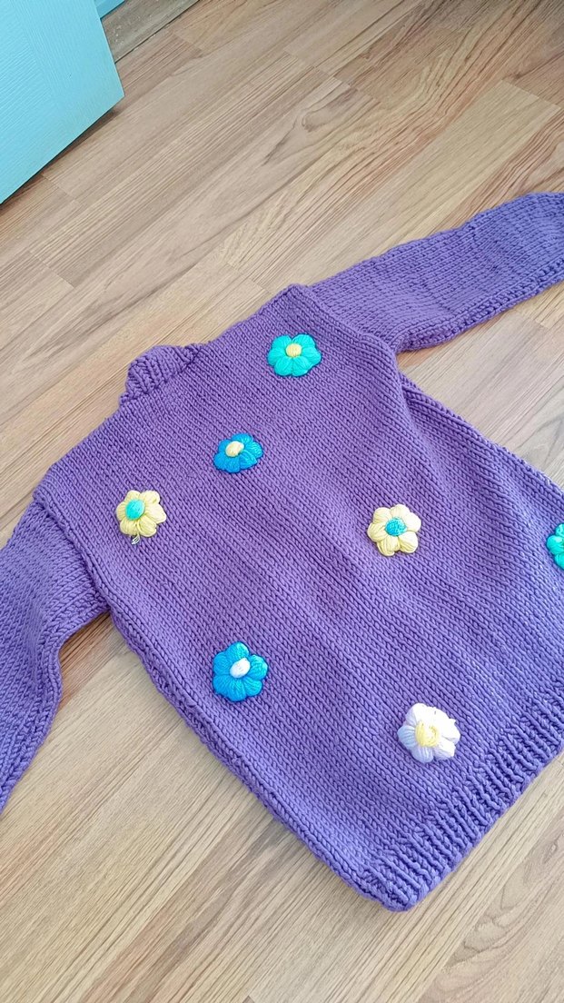 Renkli Nakışlı Mor Kız Hırka - Görsel 3