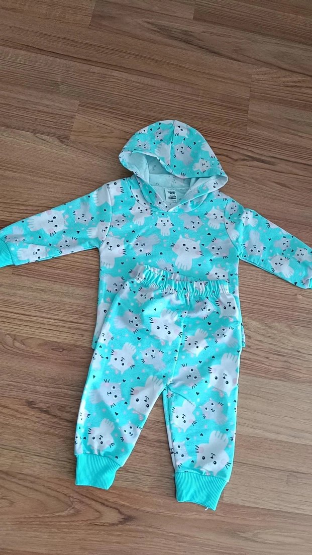 Turkuaz Kapüşonlu Baskılı  Bebek Kız Takımı - Görsel 5