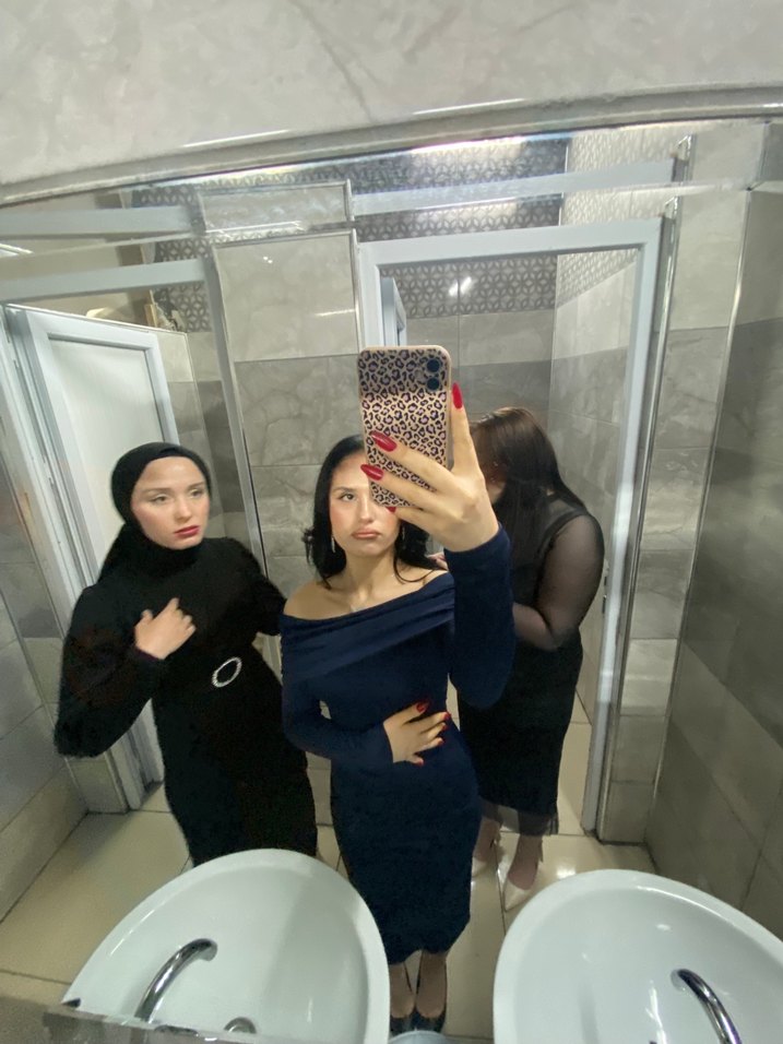 Uzun Lacivert Drapeli Kadın Elbise - Görsel 2