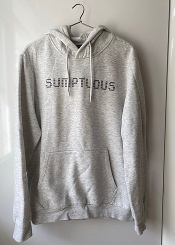 Gri Pul Detaylı Kapüşonlu Sweatshirt iki kol arası 58 boy 70