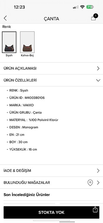 Beden siyah Renk Orijinal Vakko Çanta