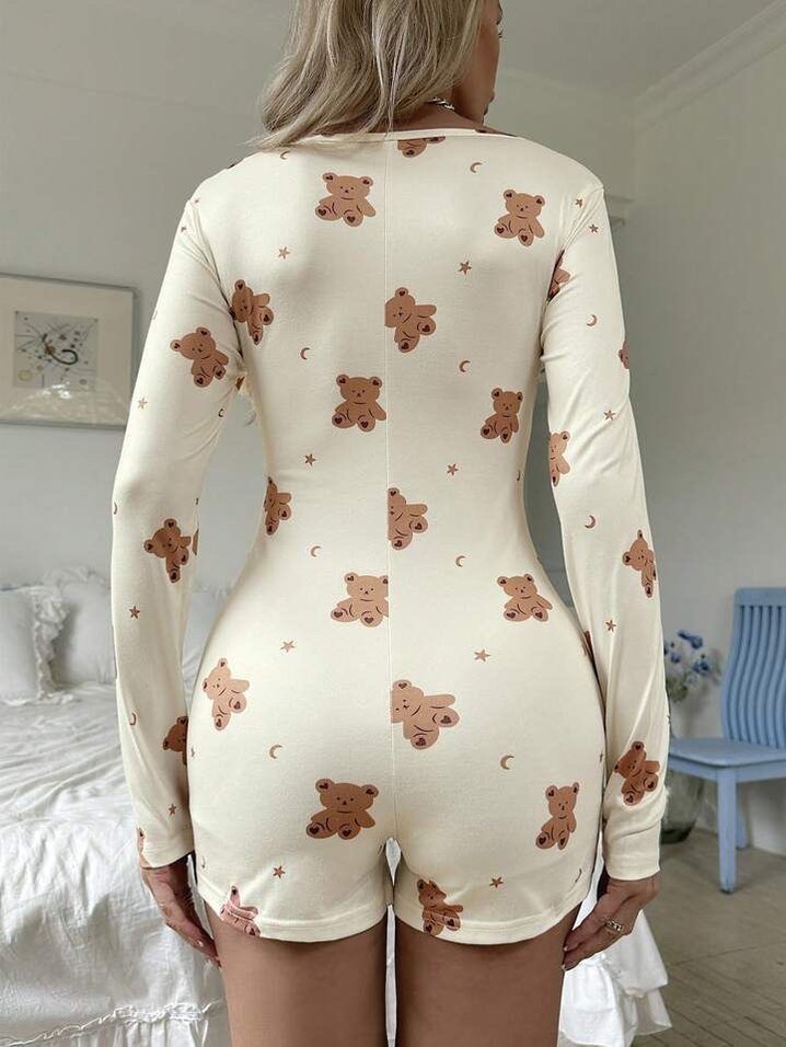 Kadın Leopar Desenli Uzun Kollu Tulum - Görsel 3