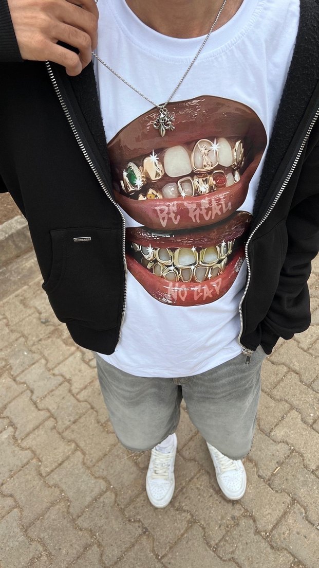 Gri Baskılı Oversize Erkek Tişört - Görsel 3