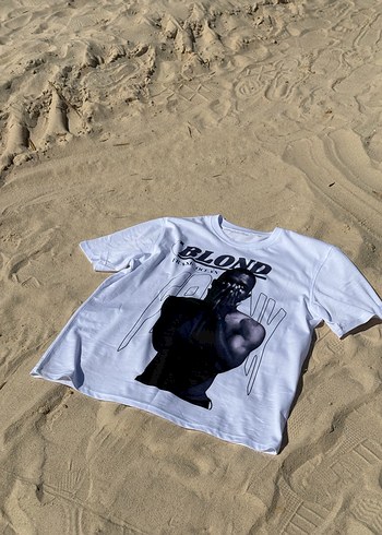 Baskılı Beyaz Oversize Erkek Tişört - Görsel 4