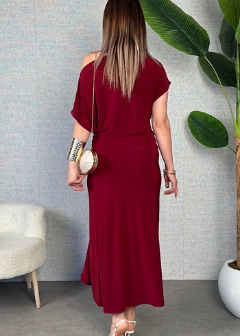 42 Beden bordo Renk Bordo Drapeli Mini Abiye Elbise