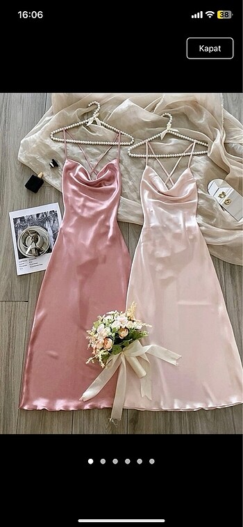 Pembe saten elbise
