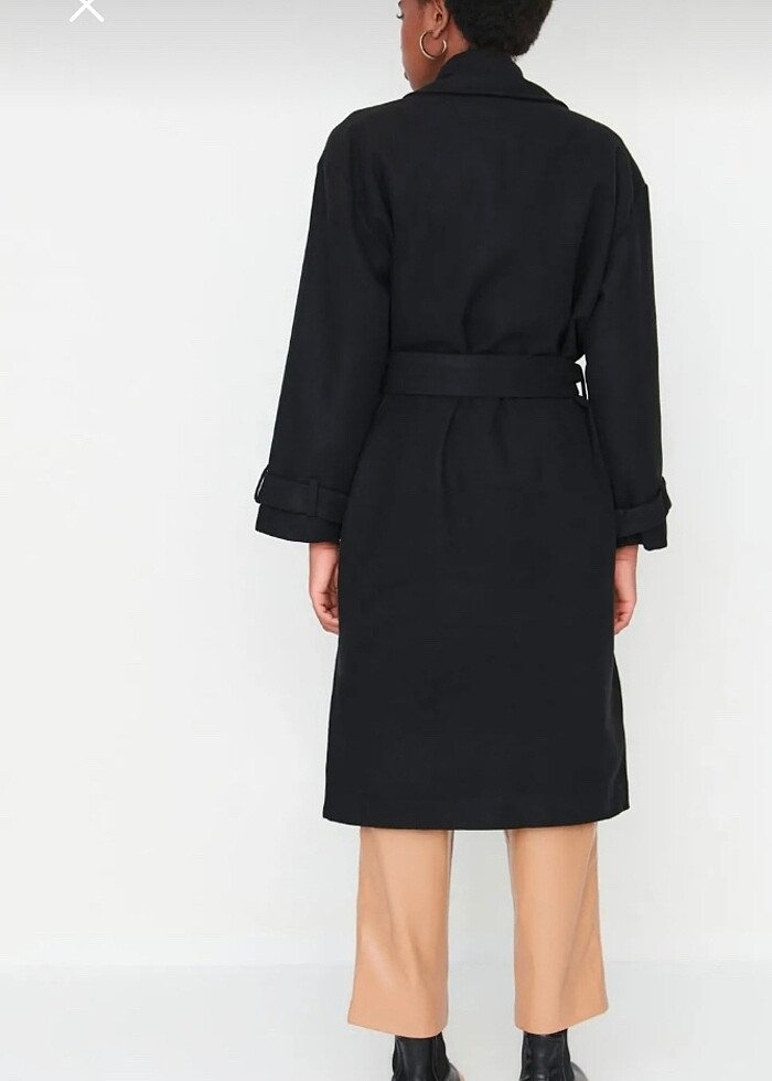 Oversize Kemerli Yünlü Kaşe Kaban - Görsel 4