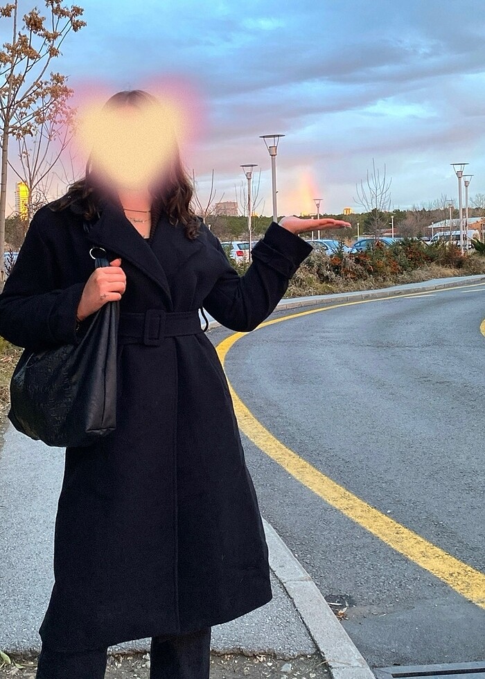 Oversize Kemerli Yünlü Kaşe Kaban - Görsel 2