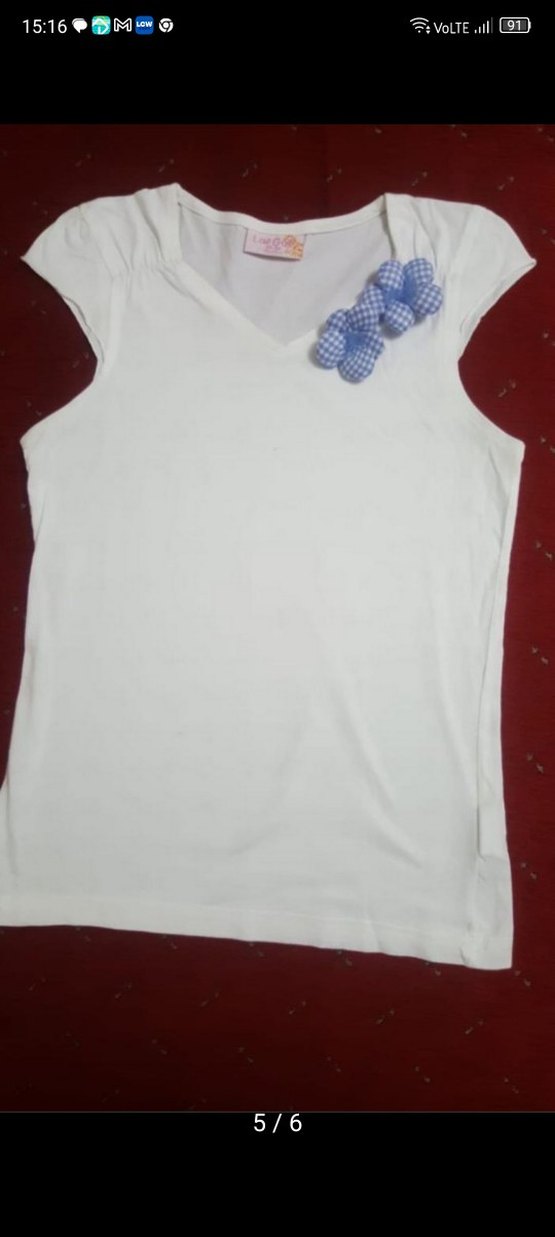 Kız Çocuk V Yaka Beyaz Kolsuz Basic Tişört - Görsel 3