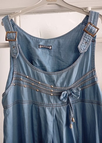 Mavi Bohem Uzun Hamile Kot Elbise - Görsel 2