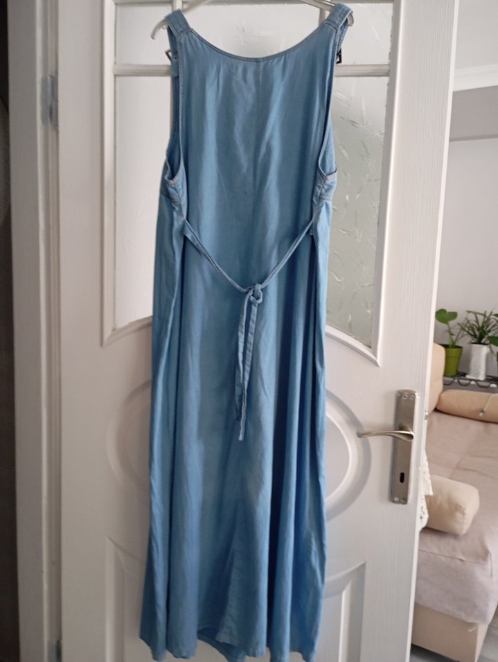 Mavi Bohem Uzun Hamile Kot Elbise - Görsel 3