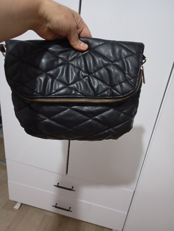 Siyah Deri Fermuarlı Kadın Çanta - Görsel 2