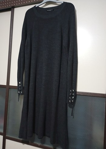 Uzun Kollu Siyah Örgü Triko Elbise - Görsel 2