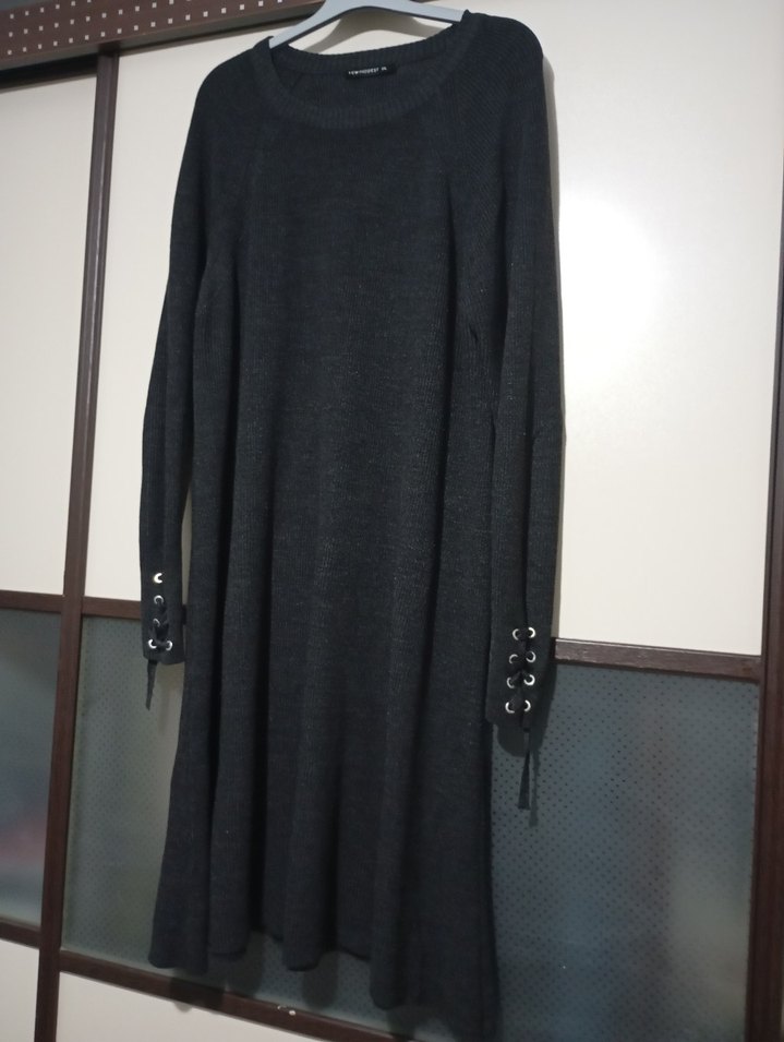 Uzun Kollu Siyah Örgü Triko Elbise - Görsel 2