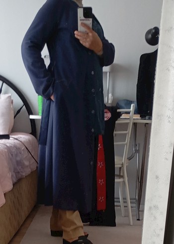 Kadın Uzun Lacivert Denim Kaban - Görsel 2