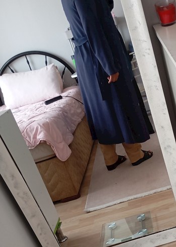 Kadın Uzun Lacivert Denim Kaban - Görsel 3