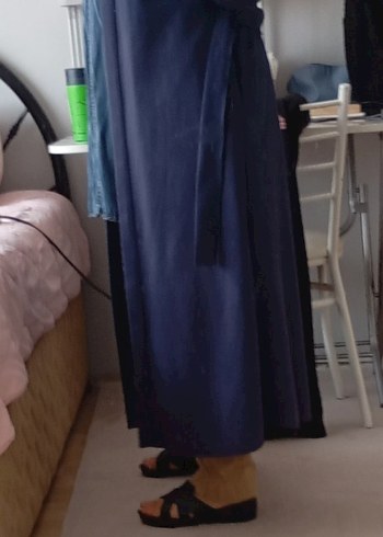 Kadın Uzun Lacivert Denim Kaban - Görsel 4