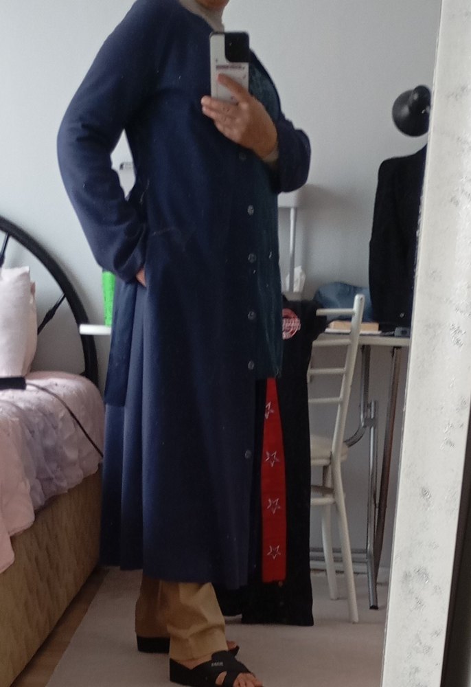 Kadın Uzun Lacivert Denim Kaban - Görsel 2