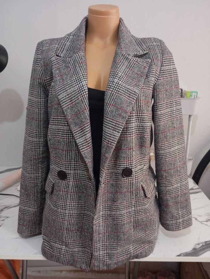 Düğmeli Gri Kadın Blazer Ceket - Görsel 2