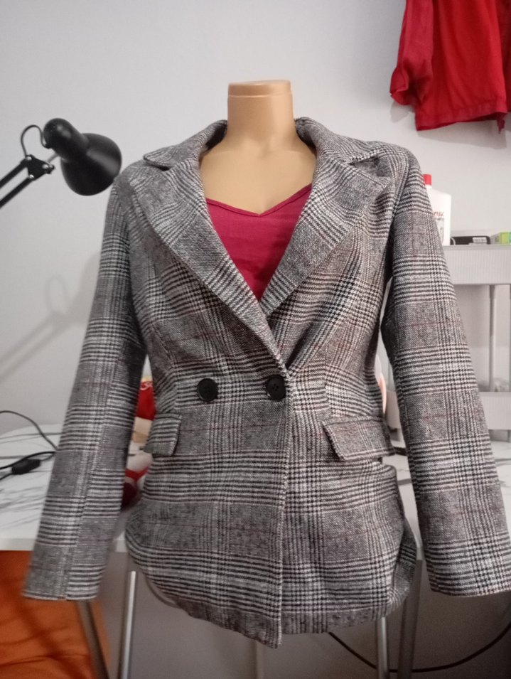 Düğmeli Gri Kadın Blazer Ceket - Görsel 3