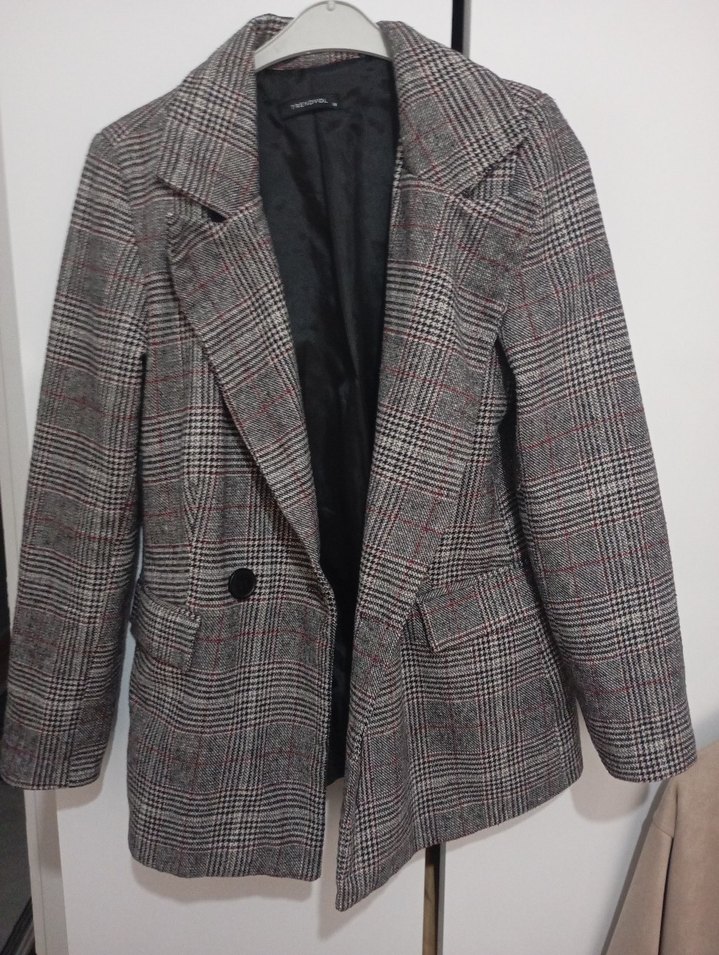 Düğmeli Gri Kadın Blazer Ceket - Görsel 4