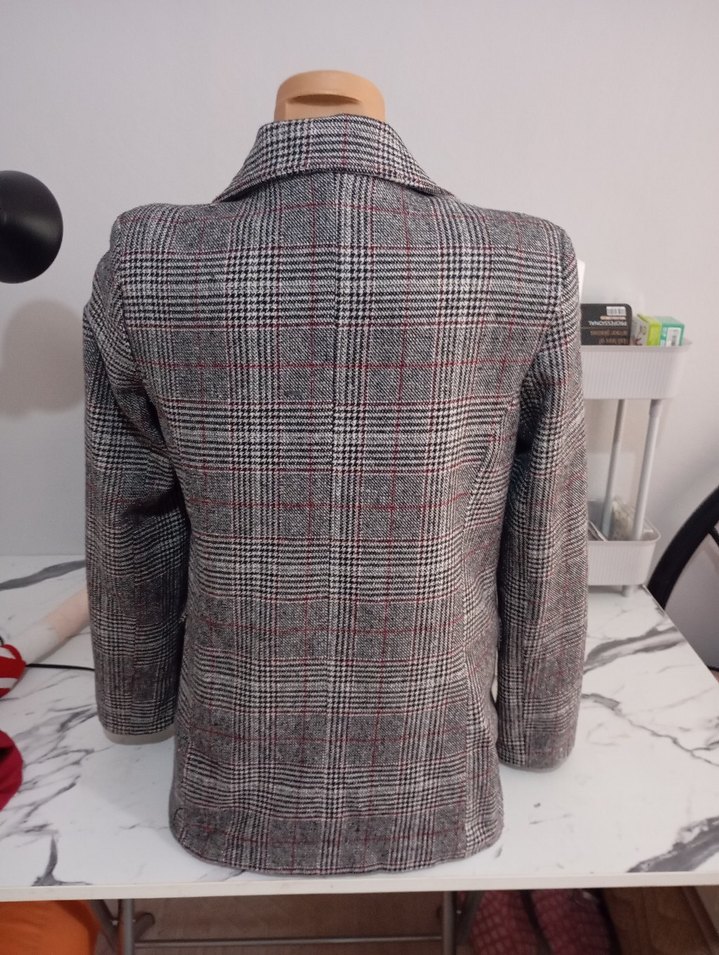 Düğmeli Gri Kadın Blazer Ceket - Görsel 5