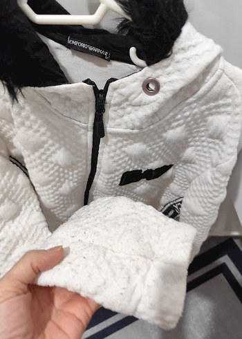 Beyaz Kapüşonlu Kısa Kadın Kışlık Ceket M beden - Görsel 4