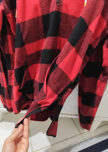 Kırmızı Siyah Ekose Fermuarlı Sweatshirt - Görsel 6