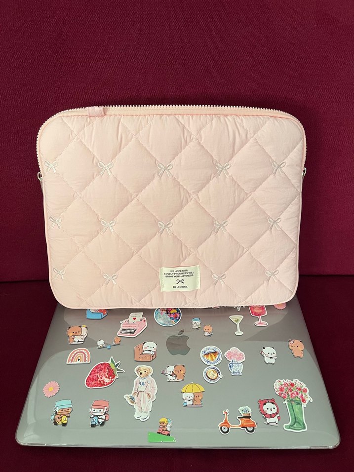 Sıfır laptop çantası pembe nakışlı33,02/35,56 cm - Görsel 2