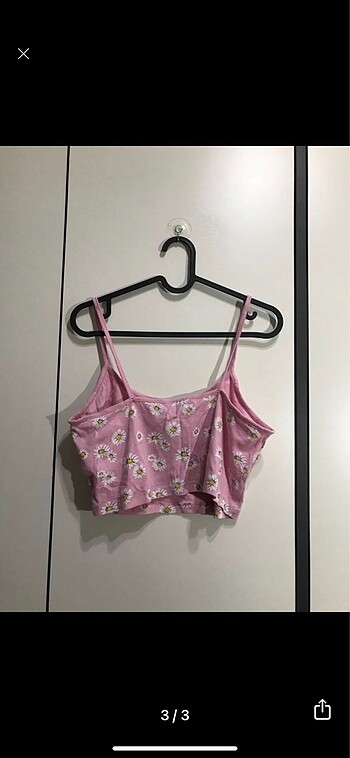 xl Beden Pembe Papatya Desenli Crop