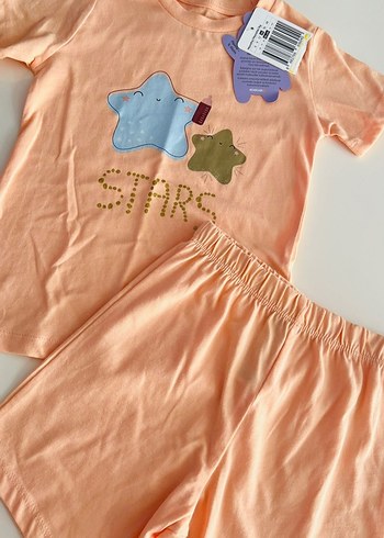 Turuncu Yıldız Baskılı Çocuk Pijama Takımı - Görsel 2